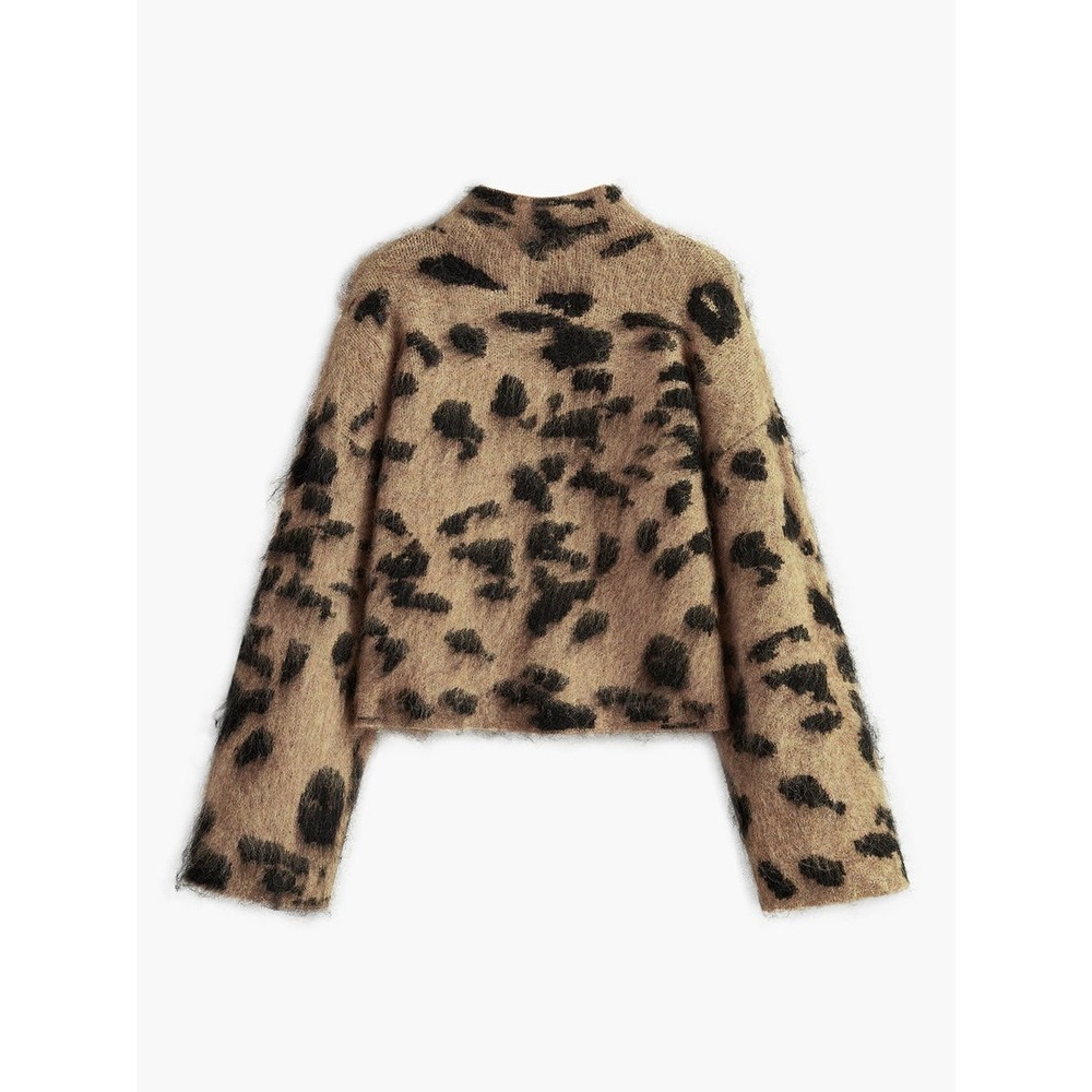 Commense Leopard Print Mock Neck Sweater Fuzzy Knit Pullover Chic Cozy Top - Picture 9 of 11